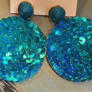 Vibrant Blue Sequin Statement Earrings by Diva Doll